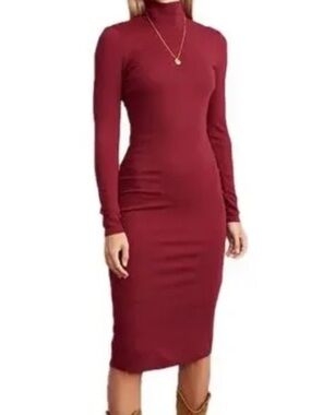Marine Layer Lexi Rib Midi Dress - Burgundy